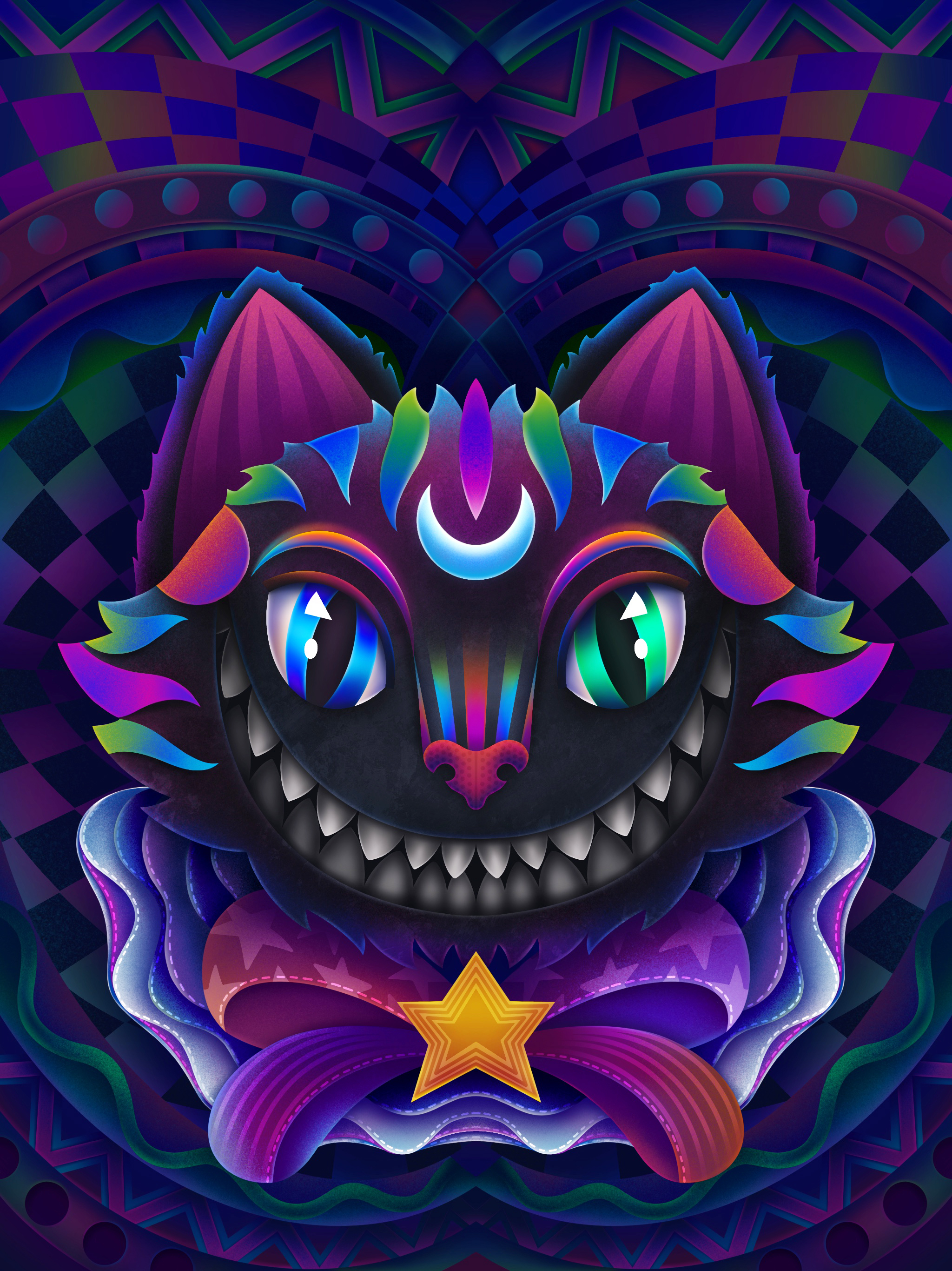 psychedelic Cheshire cat smiling way too big digital  Stable Diffusion   OpenArt